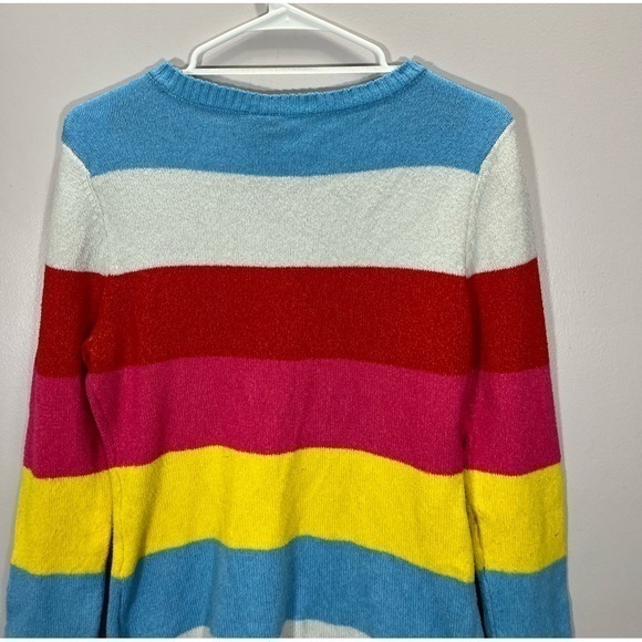 Free For All Women’s Red Blue Yellow Multicolor Striped Round Neck Knit Sweater - Picture 10 of 11